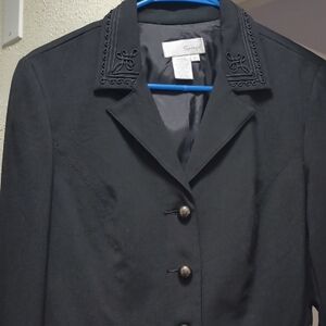 Spiegel Black Blazer with Embroidered Collar